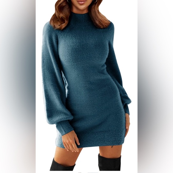 None Dresses & Skirts - 🆕 Mock Neck Ribbed Long Sleeve Bodycon Pullover Sweater Dress